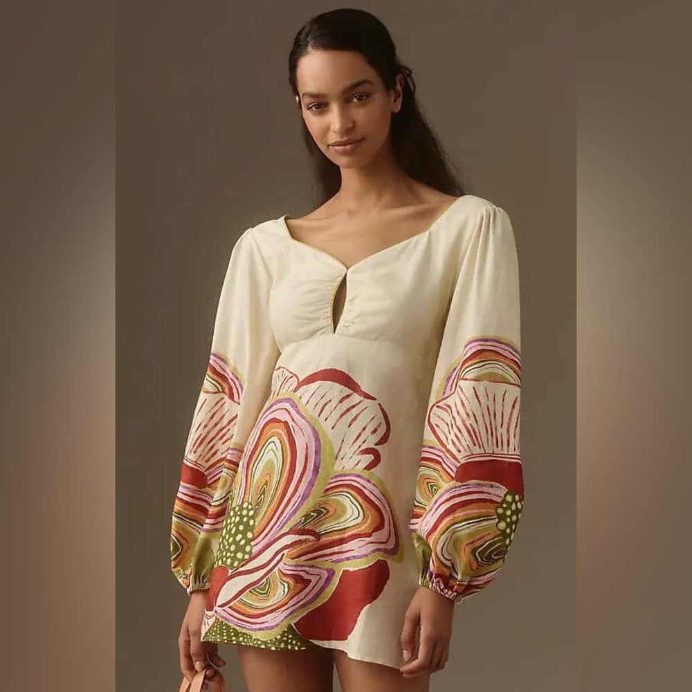 Farm Rio x Anthropologie Sweetheart Linen Mini Dress